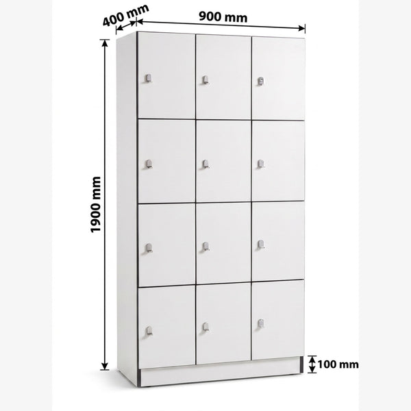 WHITE HPL LAMINATE 12-COMPARTMENT LOCKER UNIT