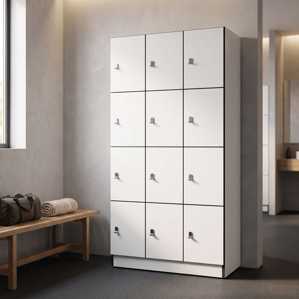 WHITE HPL LAMINATE 12-COMPARTMENT LOCKER UNIT
